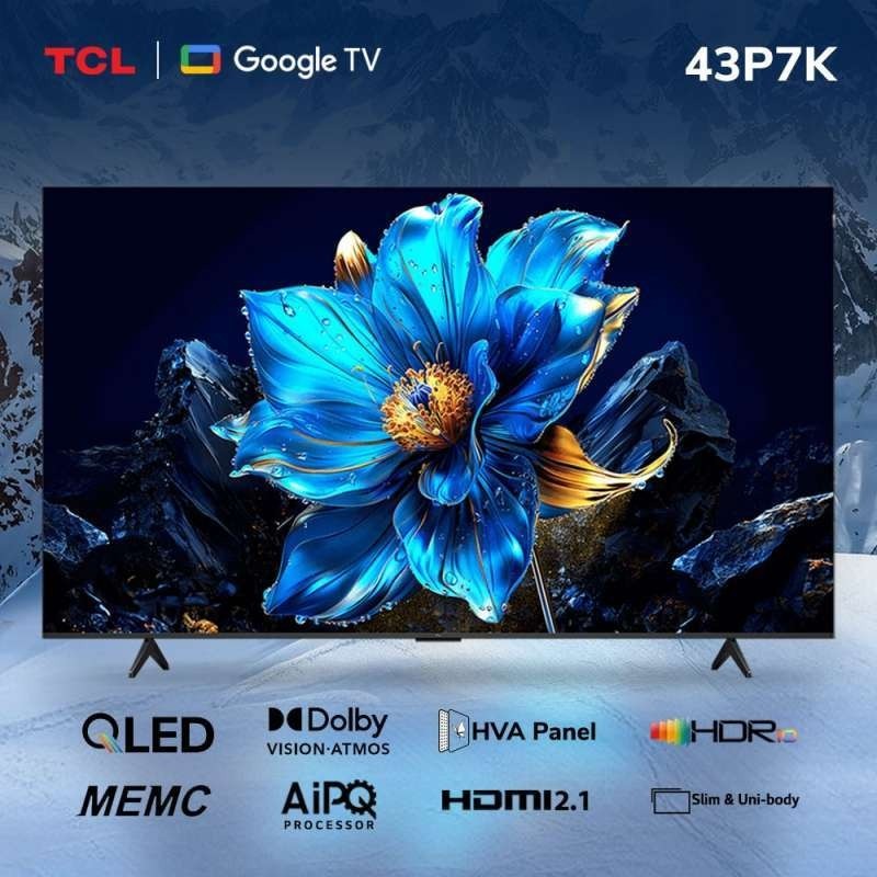 TV TCL 43P7K-UK QLED, Direct LED TV, 4K HDR TV, Smart TV Powered by Google TV