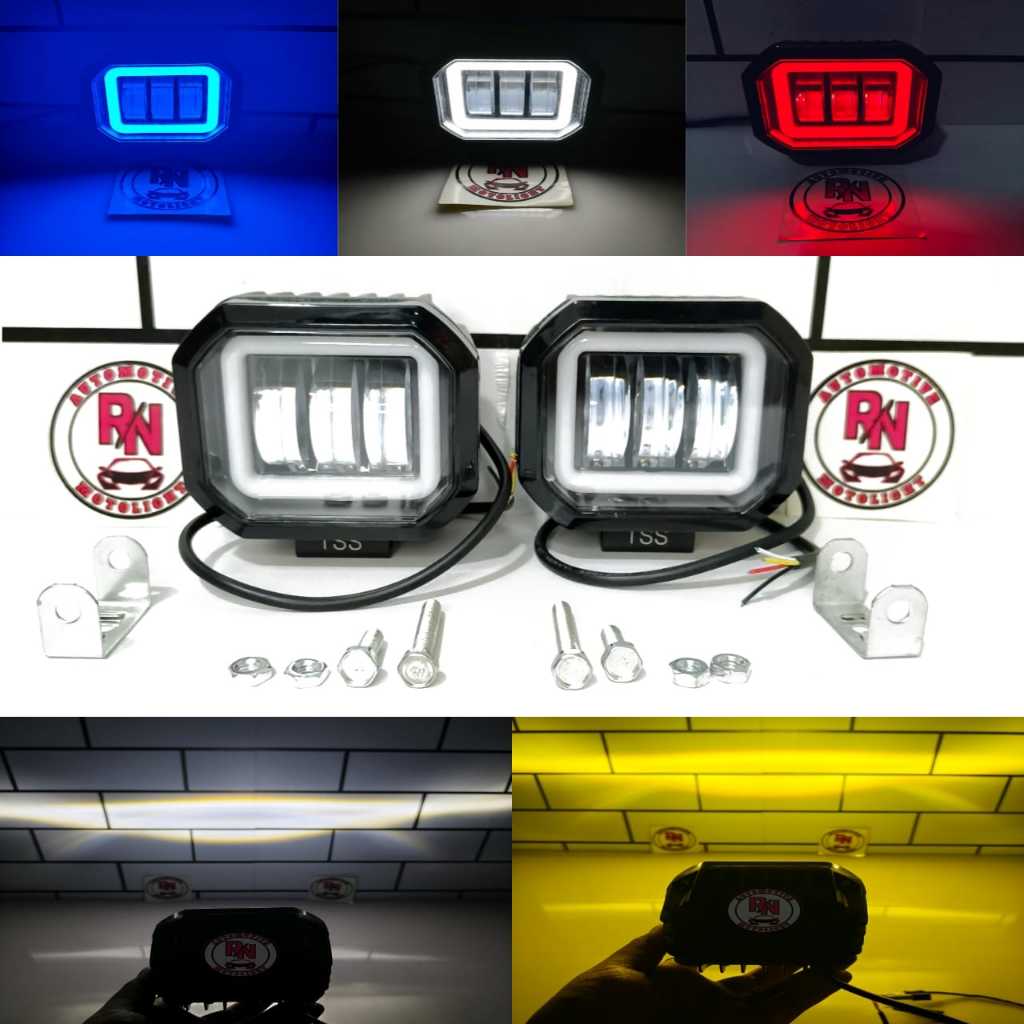 Lampu Foglamp Daymaker 3 Lensa Kotak 3.5 Inchi | Sorot Tembus Kabut Motor Mobil