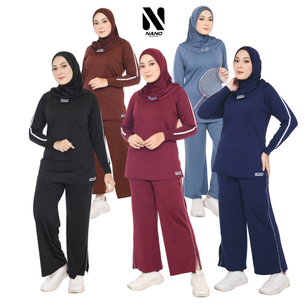 Nano Sportswear Baju Senam Wanita / Aluna Kulot Set + Hijab / Setelan Baju Senam