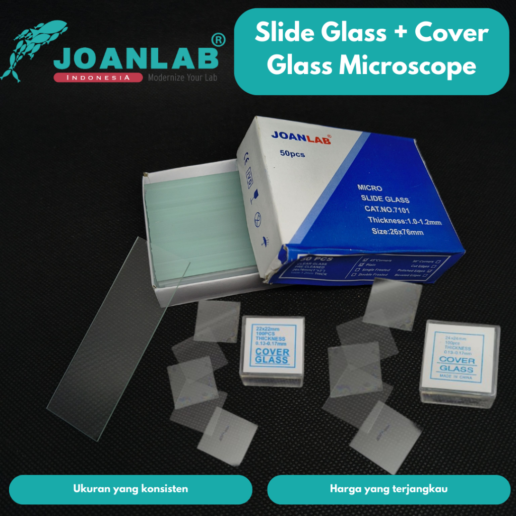 JOANLAB Slide Glass + Cover Glass Microscope Objek Kaca Mikroskop Object Glass