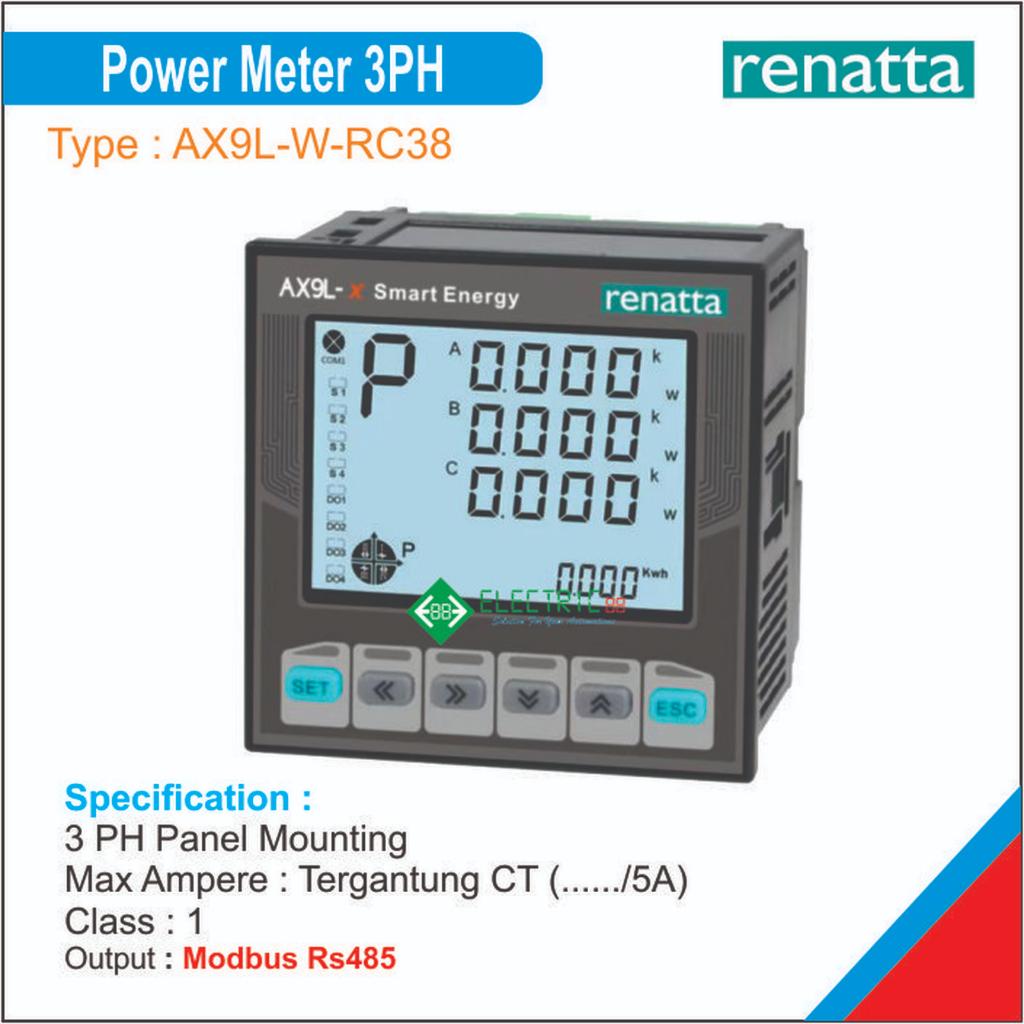 Renatta Power Meter 3 Phase Support Modbus RTU Rs485
