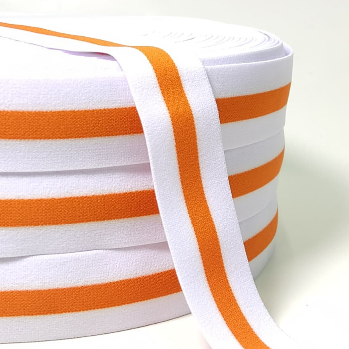 Karet Elastis Salur 3.5 CM - White-Orange | Karet Elastis Salur | Karet Sintetis | Aksesoris List Ce