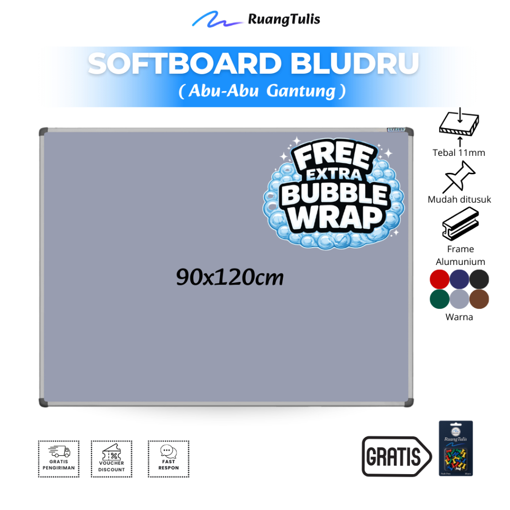 Sakana Softboard / Cork Board / Pin Board / Vision Board / Papan Mading Bludru Gantung 90x120cm