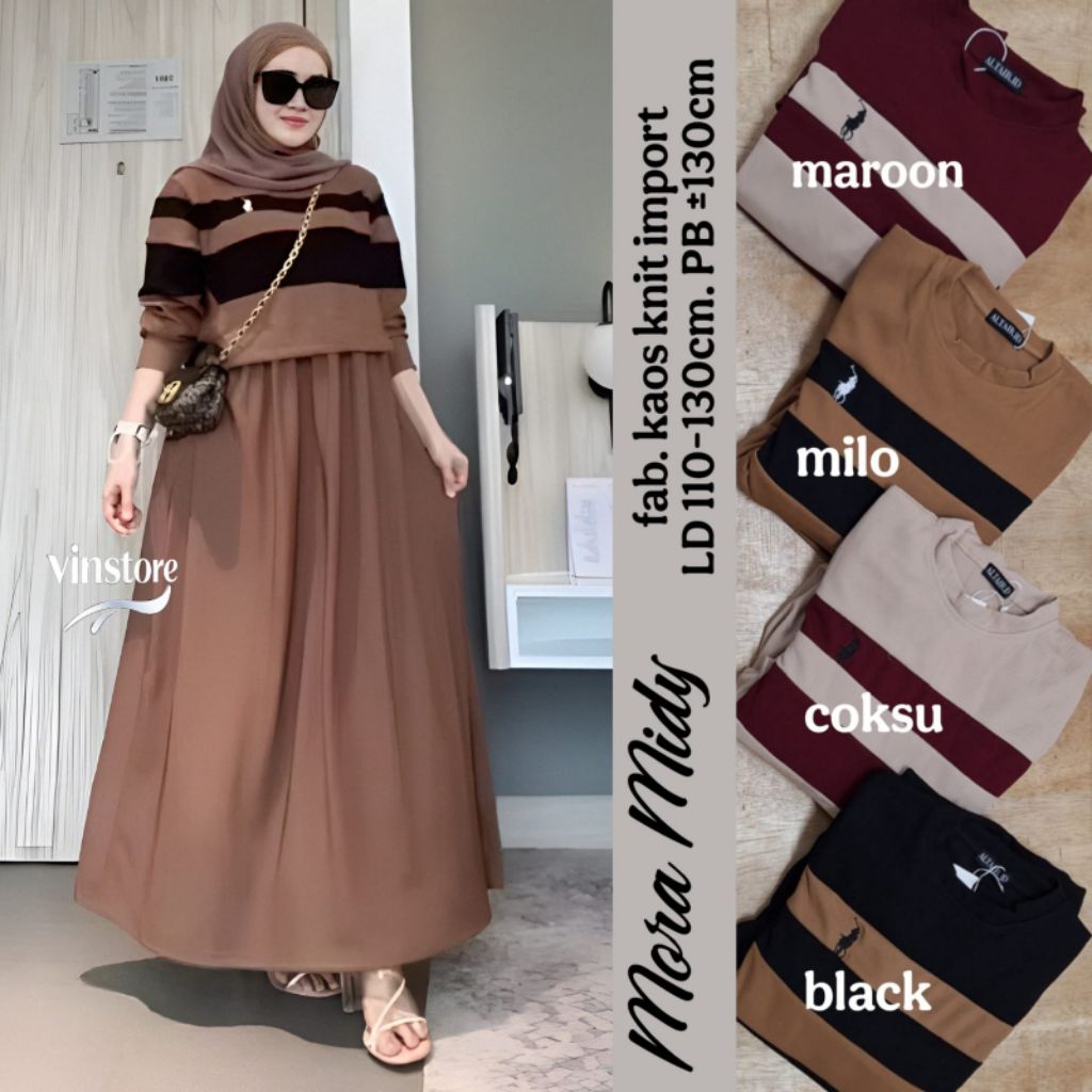 MORA Dress Midi Kaos Knit Import Premium