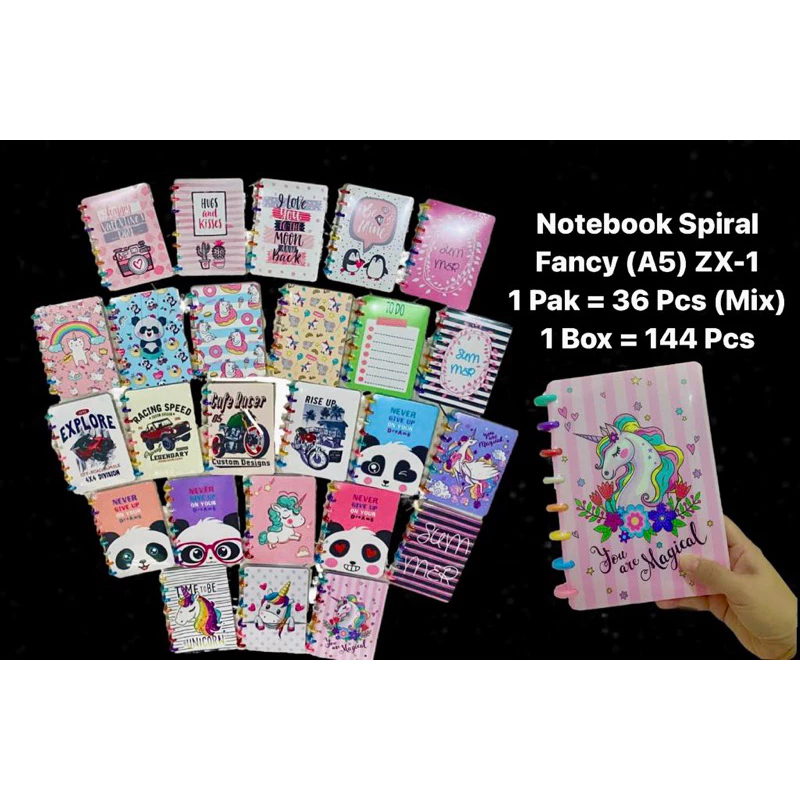 Binder Notebook A5 Spiral Fancy Lucu - Map Binder A5 Buku Catatan Lucu Ring Pelangi