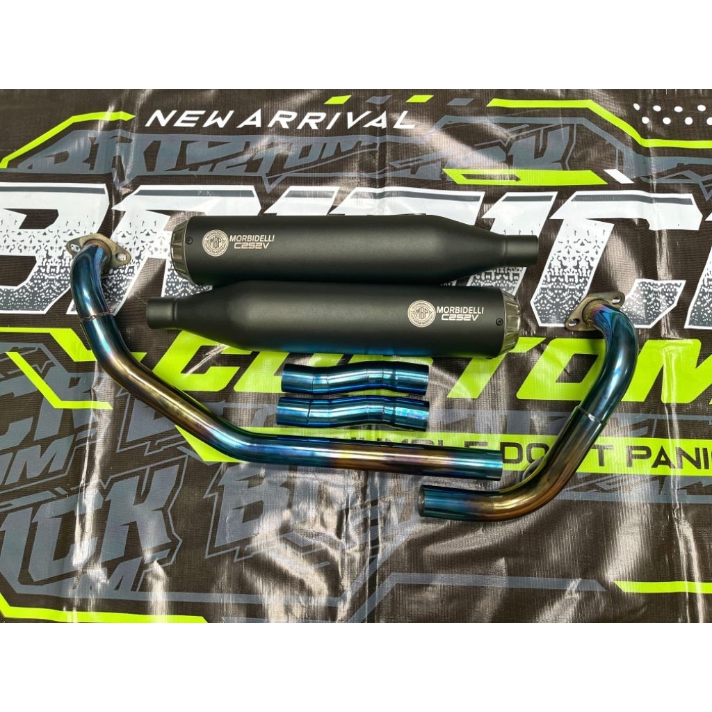KNALPOT MORBIDELLI C252V MODEL PRO X DENGAN DESIGN LEHER BLUEMON GOLD MODEL KANAN KIRI KNALPOT MORBI