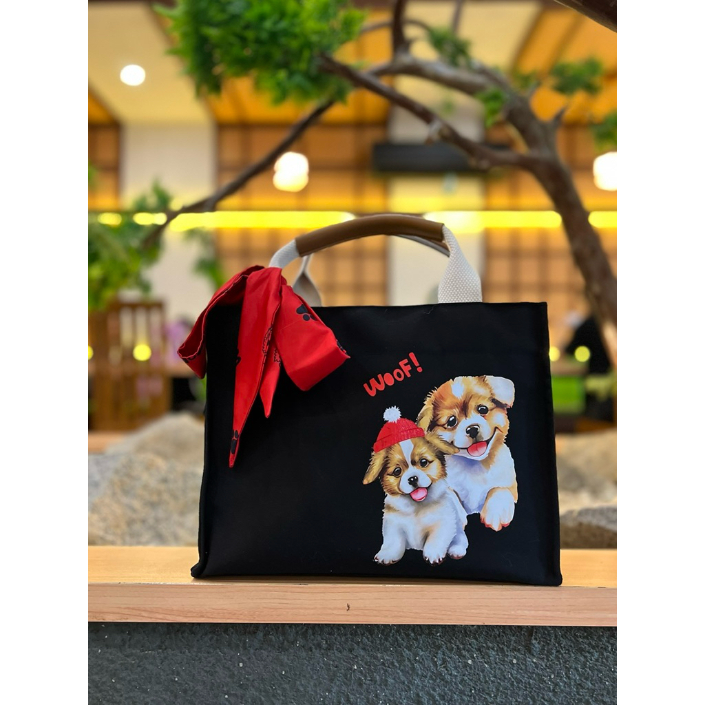 Tas kanvas motif anjing / Woof / TANPA BONEKA / Lylia Doodwear