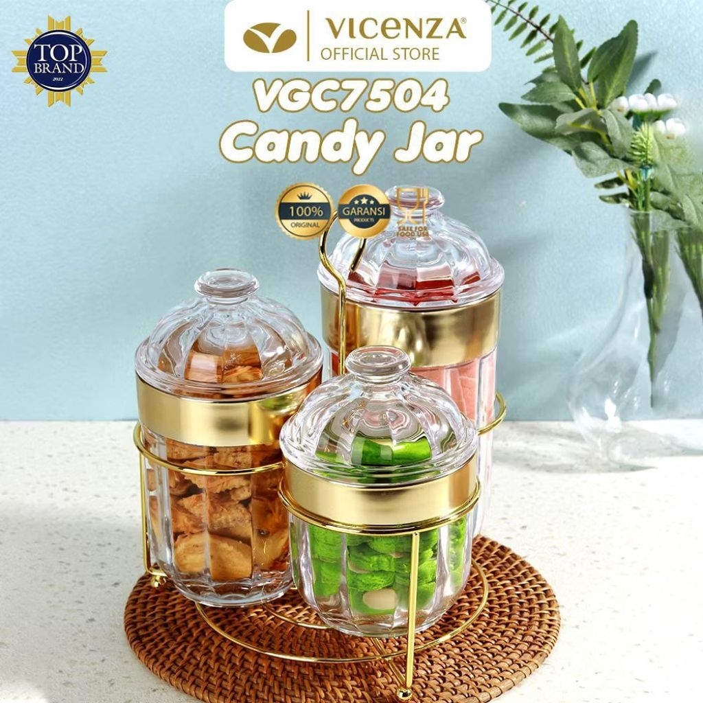Vicenza Toples Permen Kaca Set 3pcs Sachi VGC7504 dengan Rak
