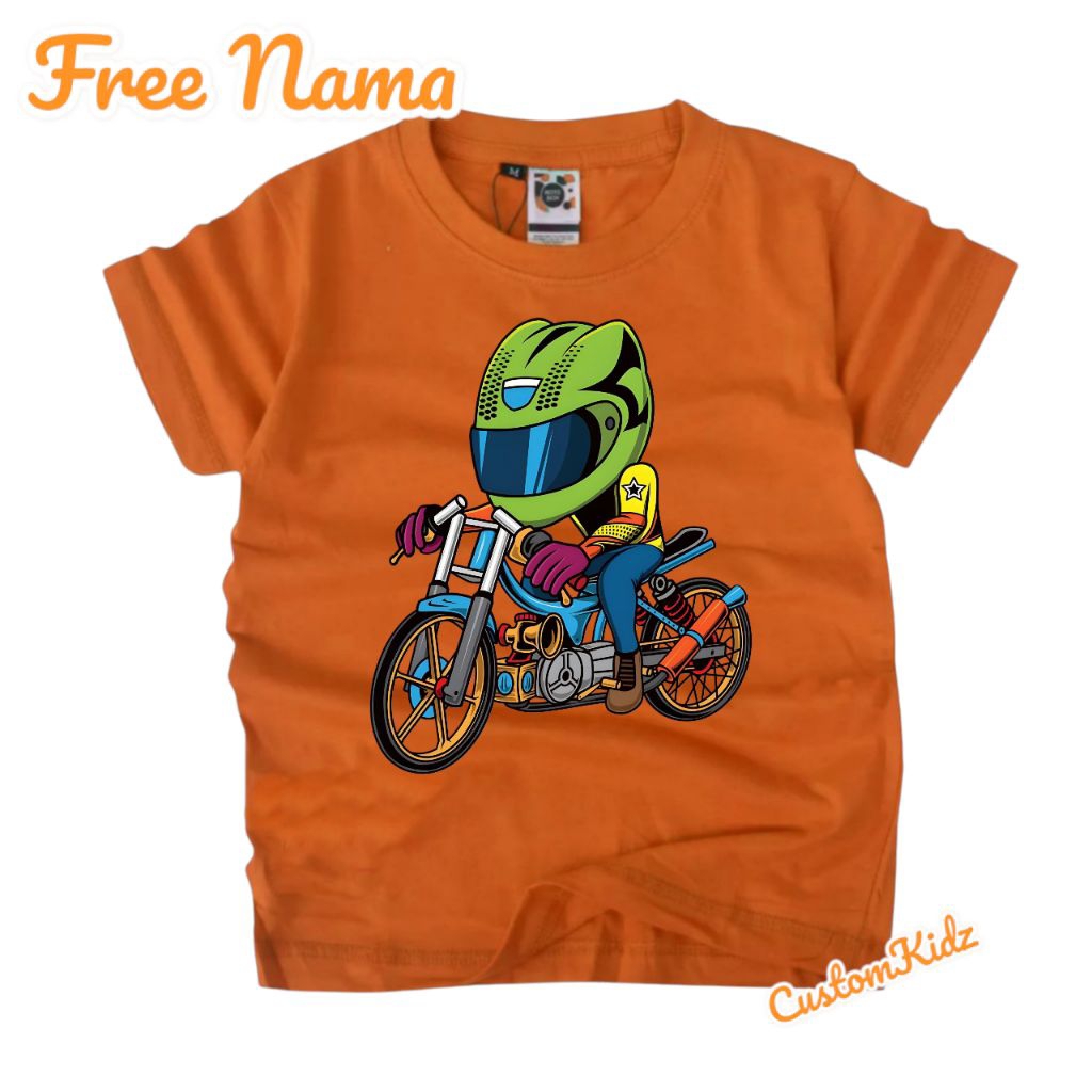 Baju anak kaos anak Motor Drag free cetak nama anak