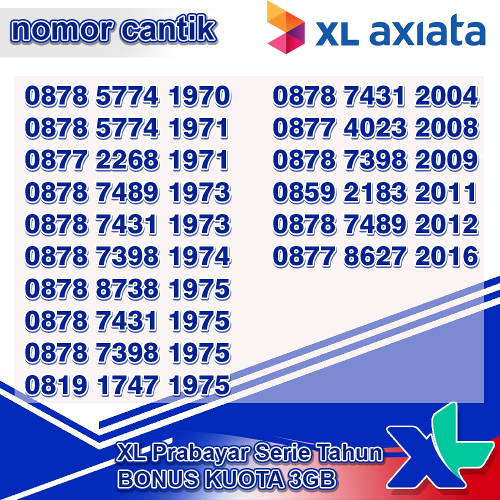 Nomor Cantik XL Prabayar Serie Tahun