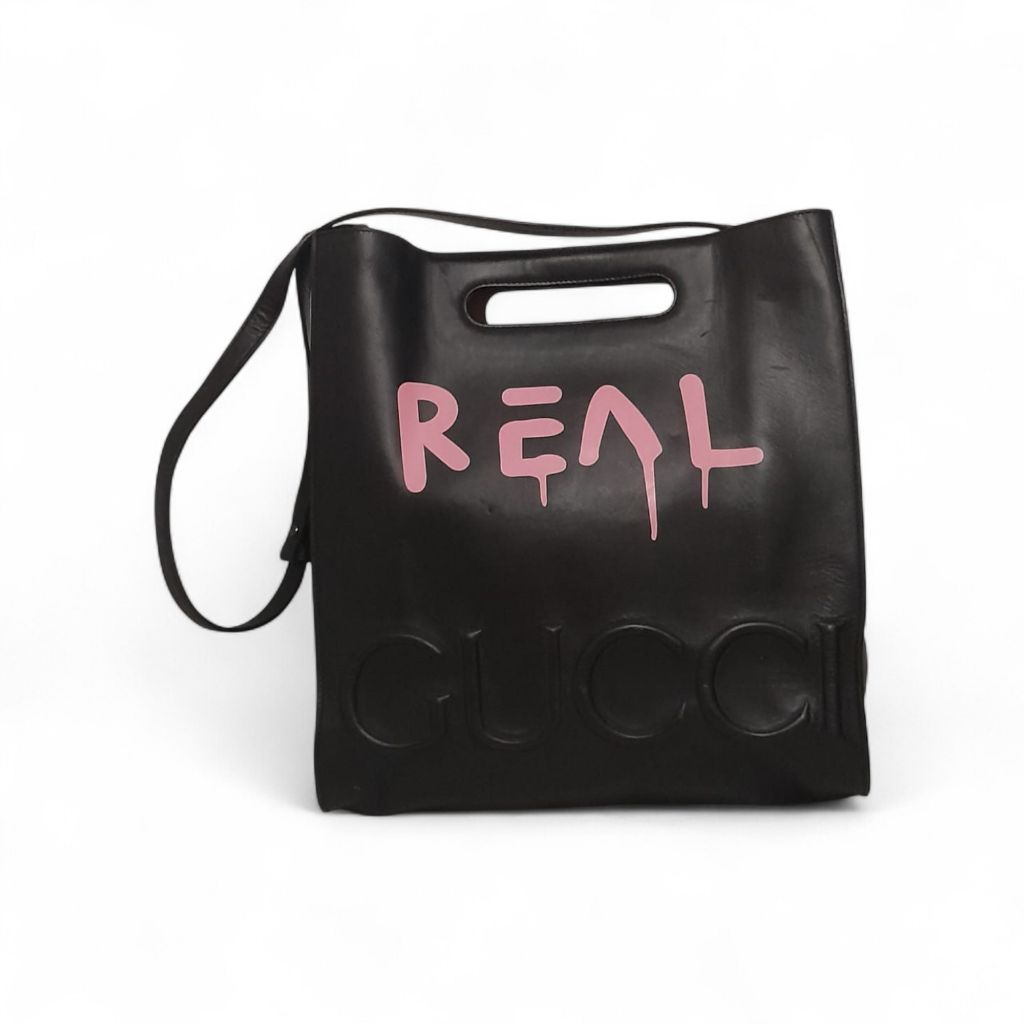 GUCCI 414476 GHOST 2WAY Handbag Tote Bag Black x Pink a Authentic 
