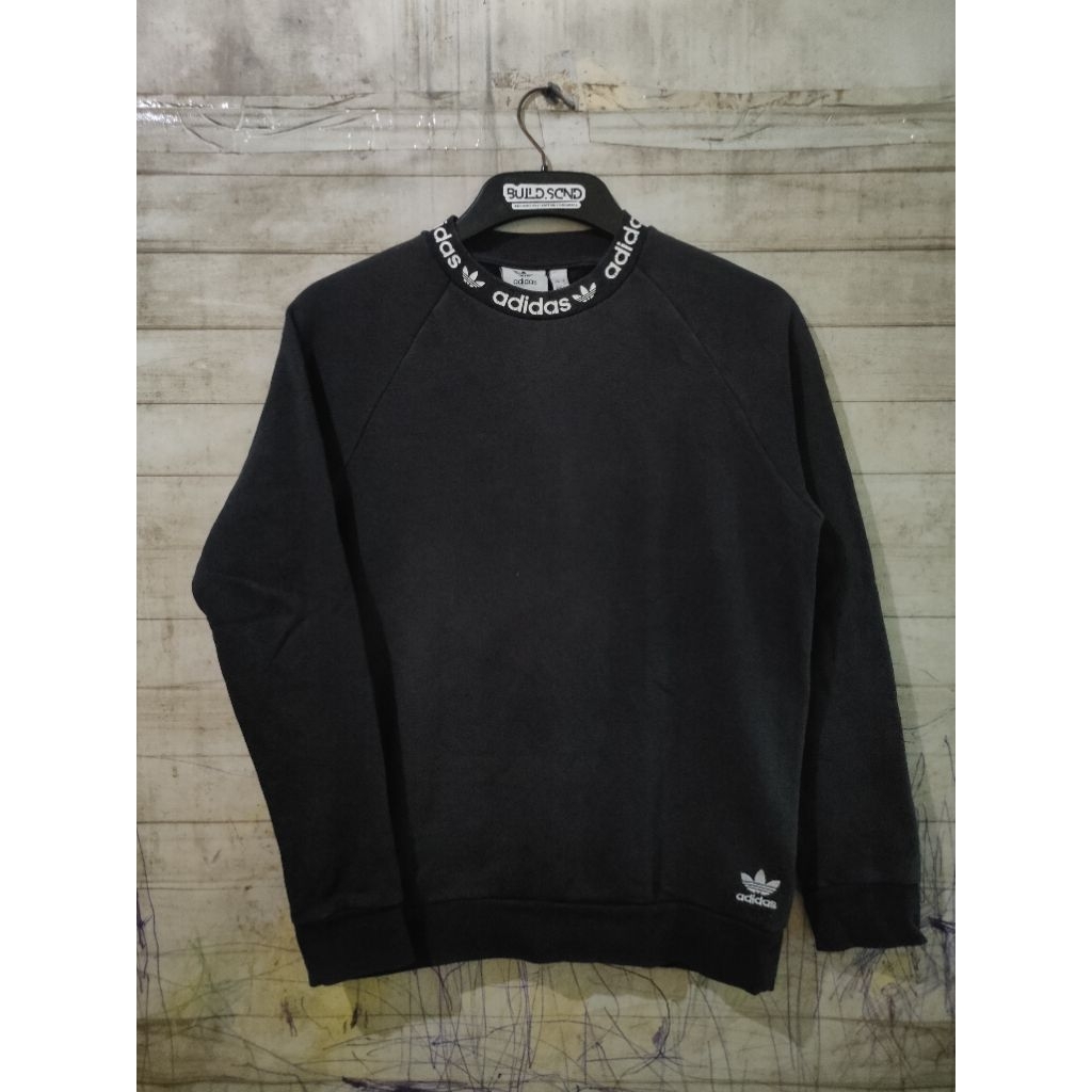 Adidas Linear Fleece Crew Small Logo Trifoil Black Original Crewneck Size S