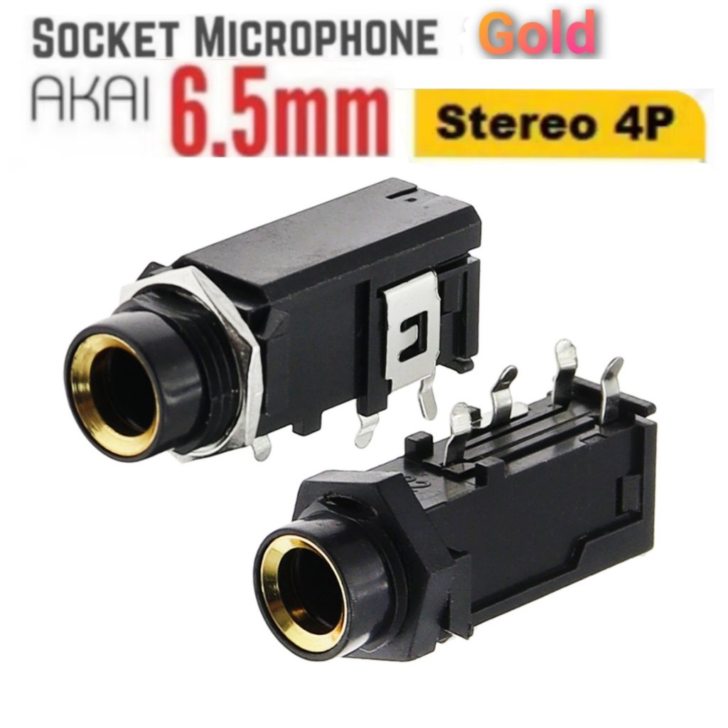 Jack Soket Mic Microphone Headphone Audio Stereo Akai Toa 6.5mm 4 Pin Gold