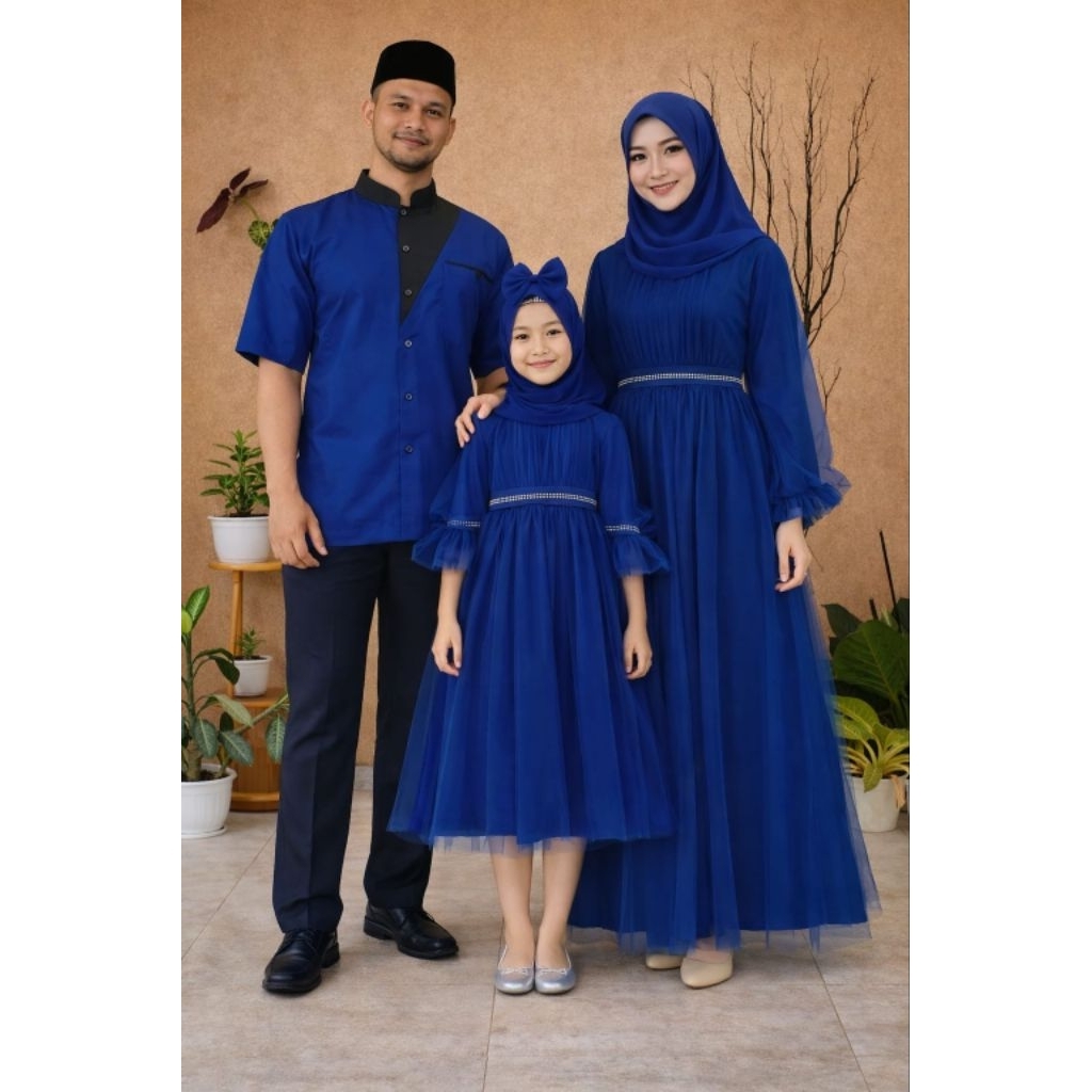 gamis monica biru elektrik/gamis lebaran keluarga/gamis lebara terbaru/gamis couple family/gamis toy