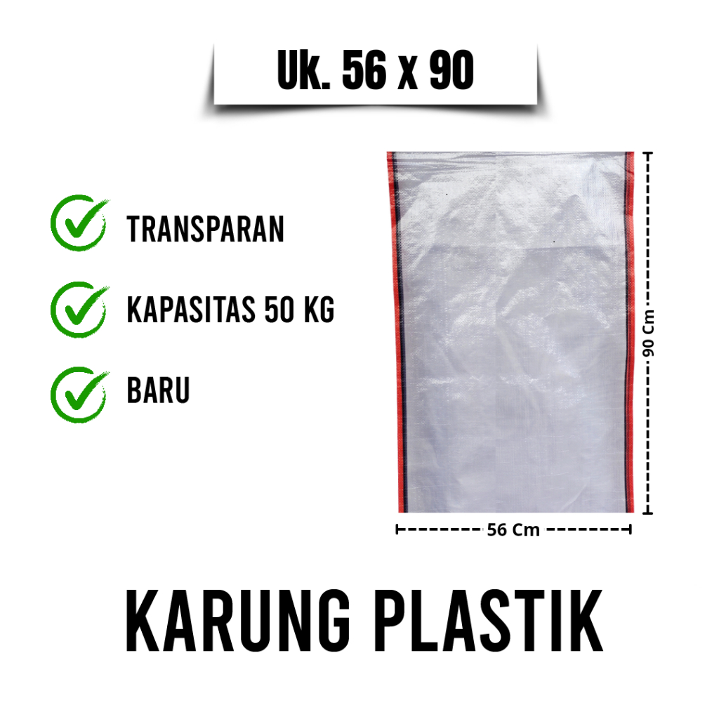 Karung Plastik 50Kg, Karung Beras 50Kg Polos Transparan Ukuran 56x90cm