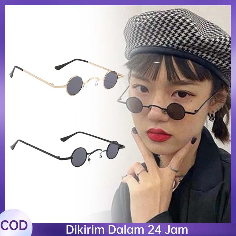 2pcs Kacamata Boboho Kecil Pria Kecenderungan Kaca Mata Kecil Gaya Retro Kacamata Bulat Hitam Kecil