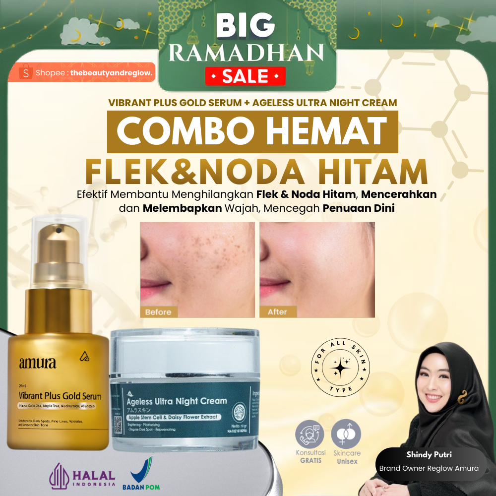 Amura Skincare Samarkan Kerutan Flek Hitam Gold Serum & Night Cream Anti-Aging Brightening Original
