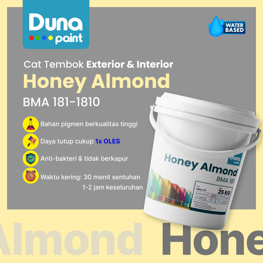 Duna Paint Cat Tembok Rumah Interior Eksterior – Pilihan Warna Lengkap 25 Kg Variasi Classic Cream -