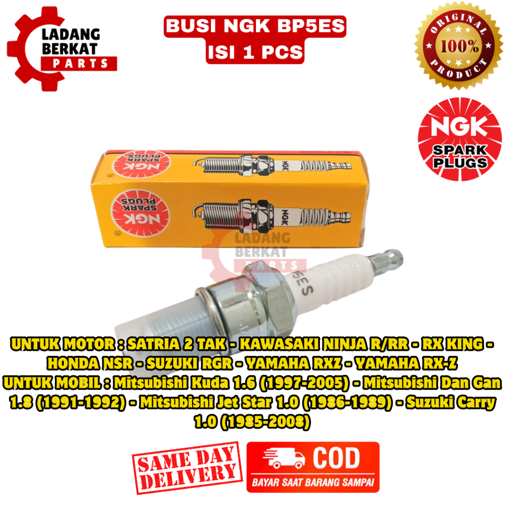 BUSI NGK BP5ES ISI 1 PCS | UNTUK MOTOR : SATRIA 2 TAK, KAWASAKI NINJA R/RR, RX KING, HONDA NSR, SUZU