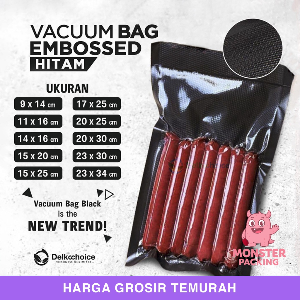 PLASTIK VACUUM / VACUM BAG EMBOSSED / PLASTIK VAKUM MAKANAN EMBOSS DELKOCHOICE VARIAN HITAM SATUAN