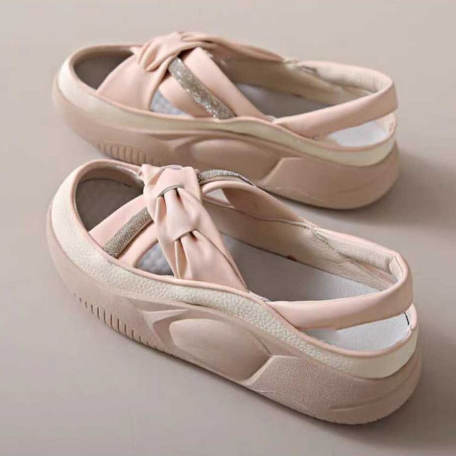 LOWLY SHOES - Wedges Sandal Bapau Wanita Model Silang Manik Tali Belakang Hak 4 cm CK 554