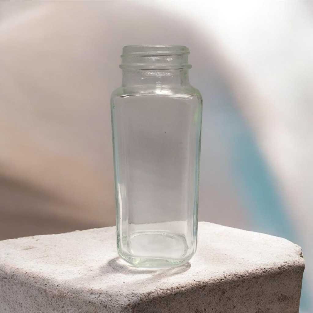 Botol Segi NCP350 Kaca Beling Bening Tanpa Tutup Kuat Murah Tebal Tahan Panas Serbaguna 350MLToples 