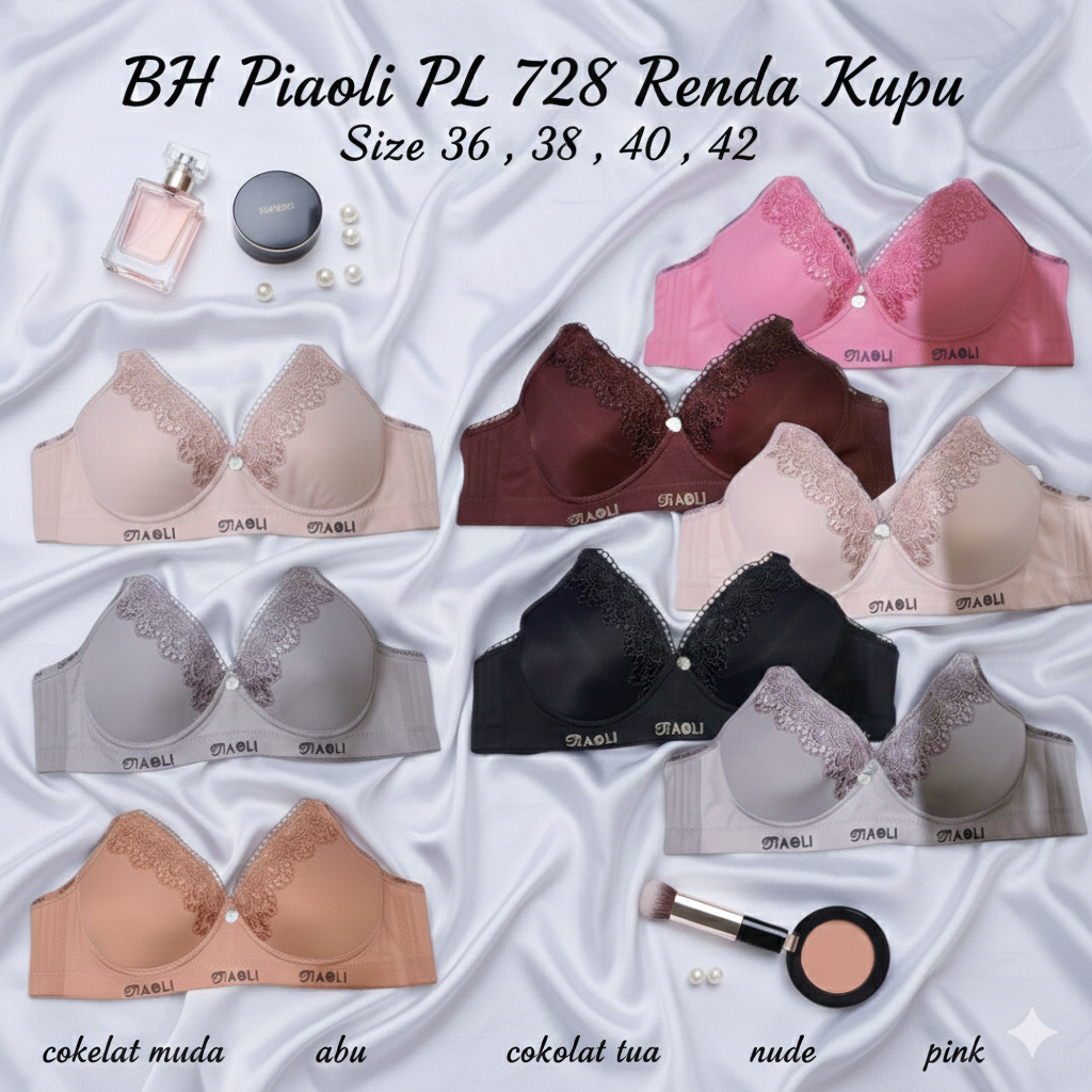 BH BRA Piaoli Cup Besar | BH Wanita Kait 3 | Motif Renda Kupu | Lembut | jumbo | big size | import