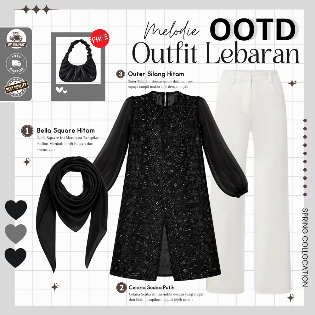SPECIAL RAMADAN - Outfit Set Lebaran Kekinian  ( Bella Square + Outer + Celana ) One Set Wanita 3in1