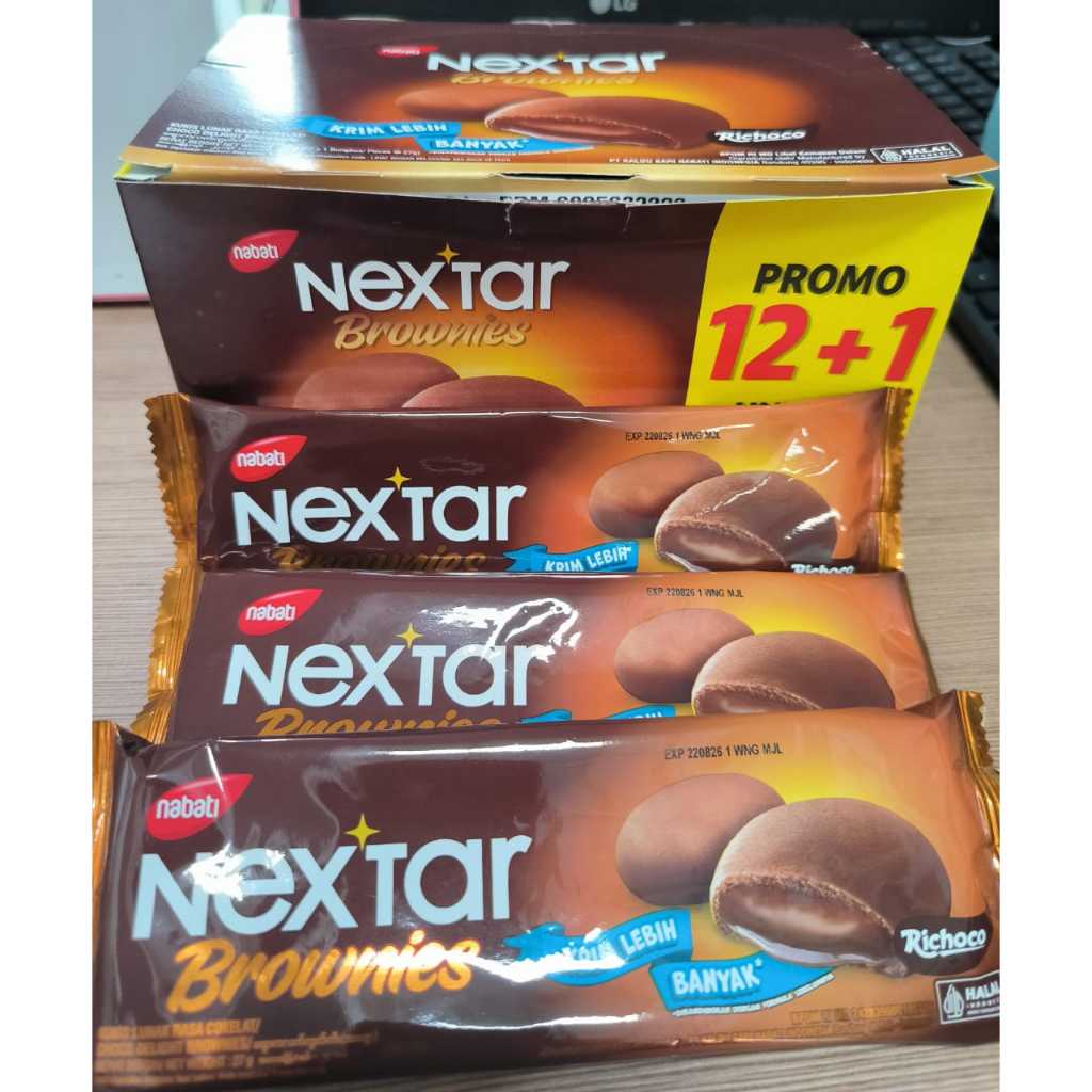 1 dus NEXTAR BROWNIES COKLAT 27GR EXP. 22/8/2026 ( 1 DUS ISI 8 BOX ) ( 1 BOX ISI 12+1 )