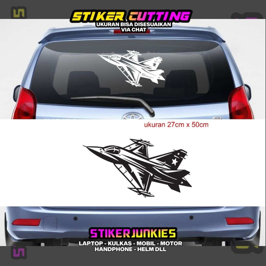 STIKER KACA BELAKANG MOBIL LOGO PESAWAT JET 3 STICKER CUTTING