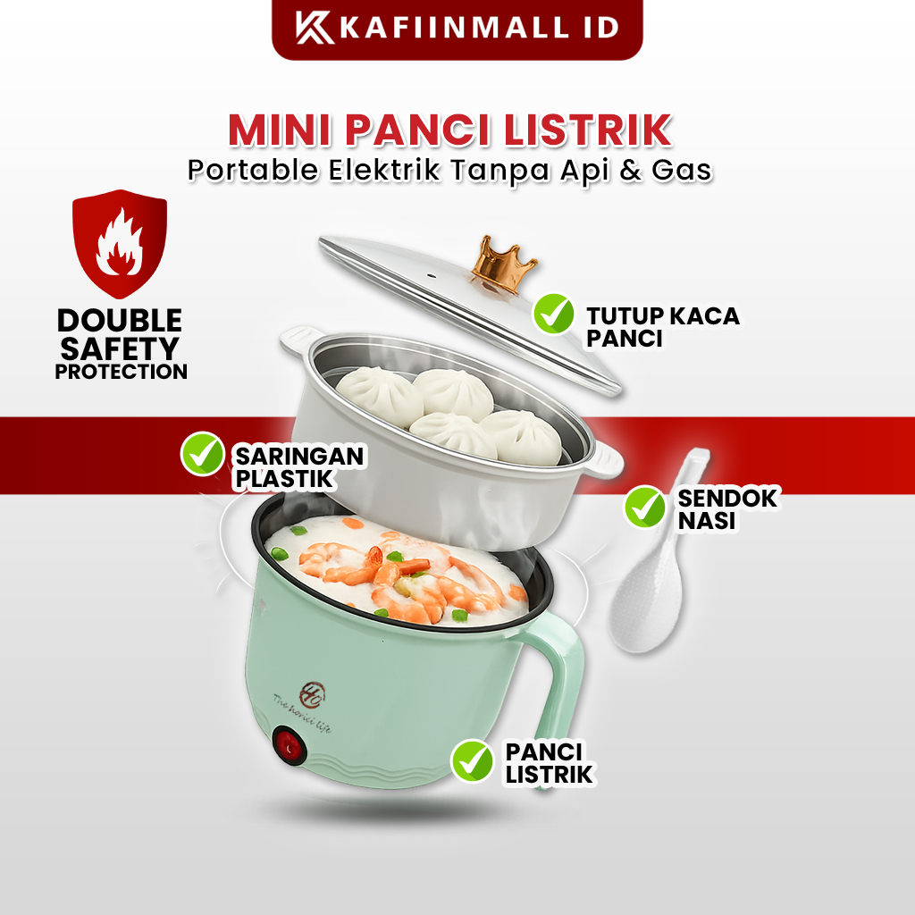 Kafiinmall Panci Listrik Elektrik Serbaguna Cooker Stainless Steel Teflon Cooking Pot Mini Rice Elec