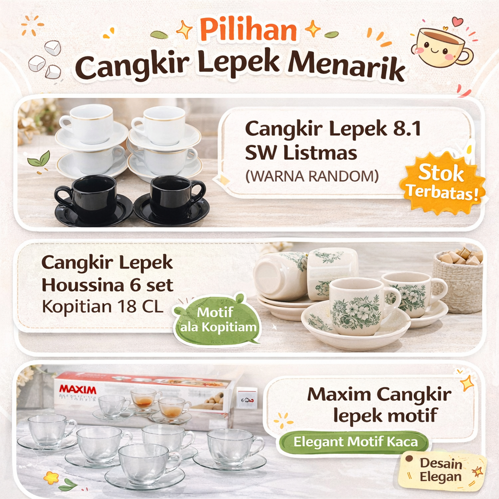 Cangkir Lepek 6 Set Modern / Cangkir Kopi / Cangkir Teh - FM