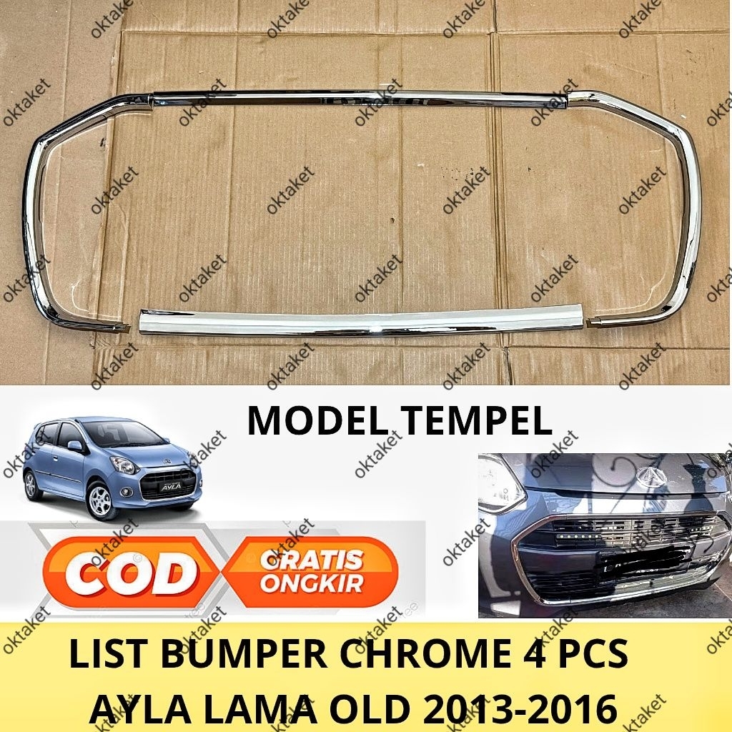 List Bumper Depan Front Bumper Trim Chrome 4 PC Daihatsu Ayla 2013 2014 2015 2016 Model Tempel