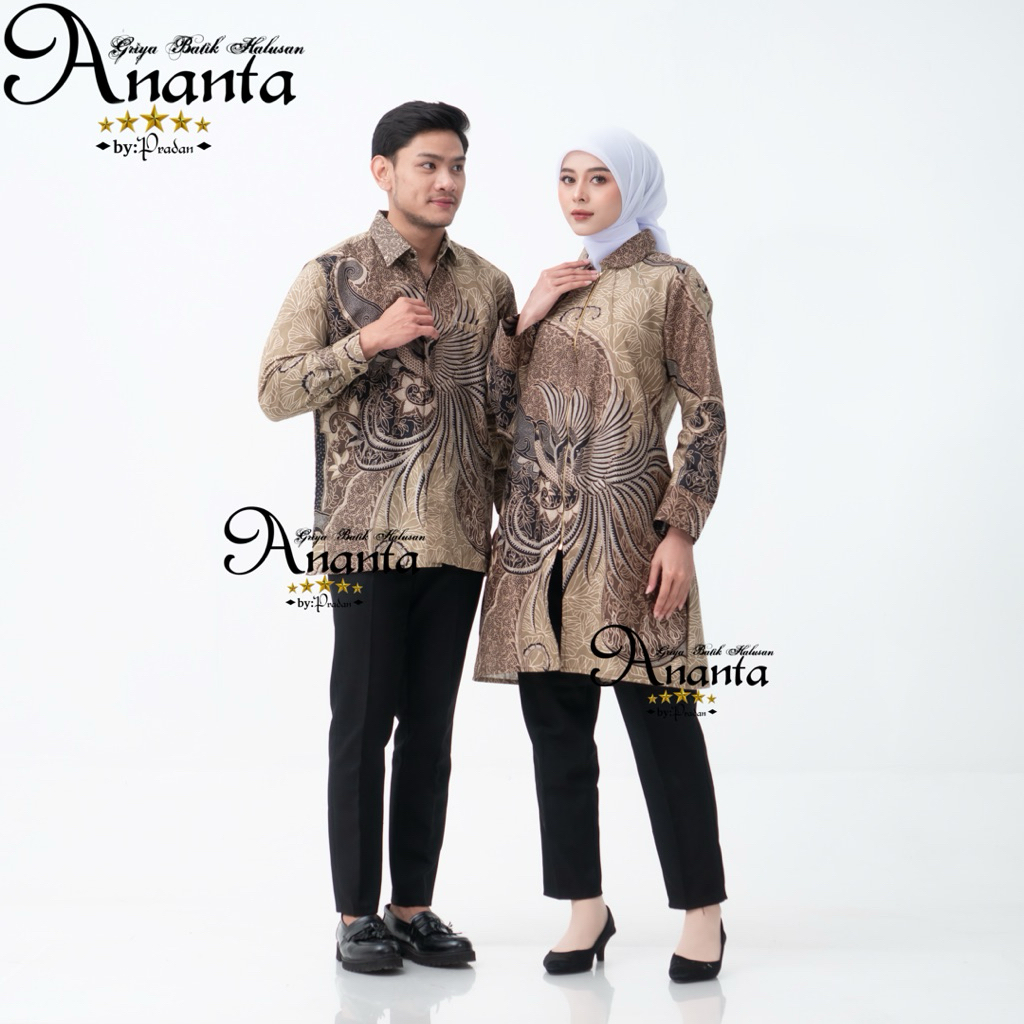 Batik Ananta Batik Couple Pasangan Sarimbitan Atasan Batik Lapis Premium Furing Dan Tricot, Kemeja P