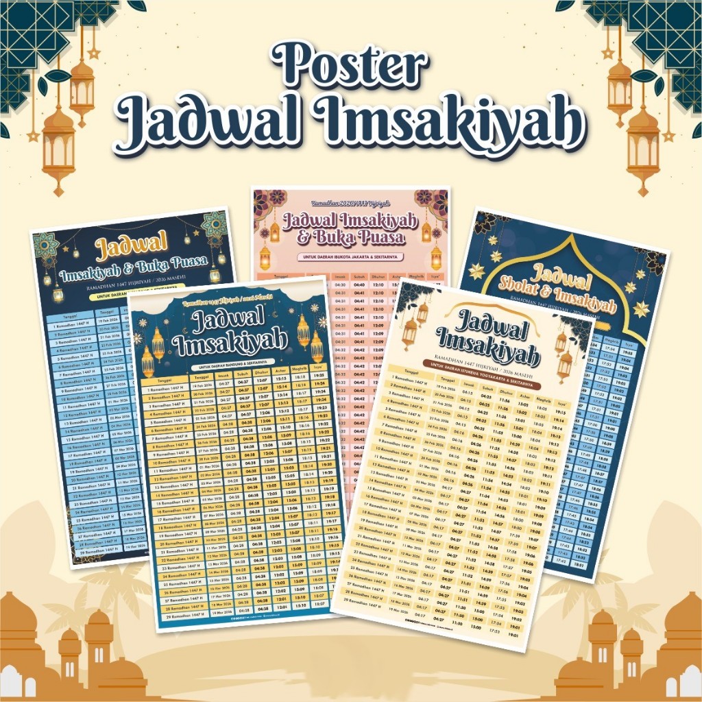 Poster Jadwal Imsakiyah Ramadhan 2026 Full Colour - Kalender Imsakiyah Ramadhan Ready Stock