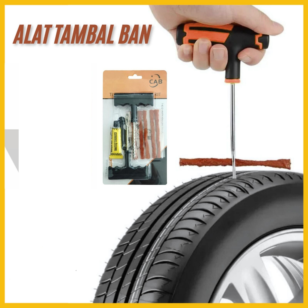 Set Tambal Ban Tubeless Portable + Lem & Karet Cacing , Paket Tambal Ban Tubeless Lengkap Jarum T + 