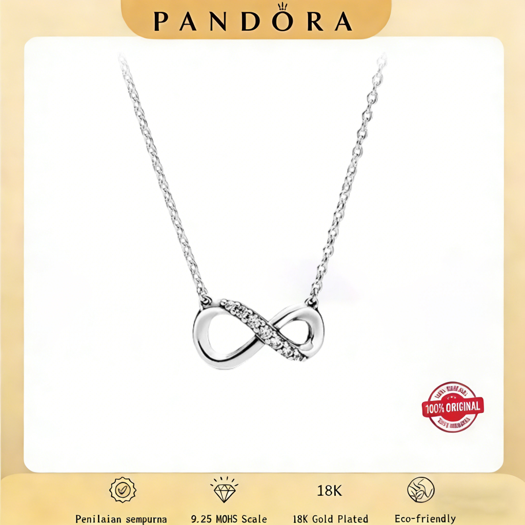 (Produk original impor) PANDORA Sparkling Eternal Symbol Necklace 925 Silver  Kalung Simbol Cinta Ab