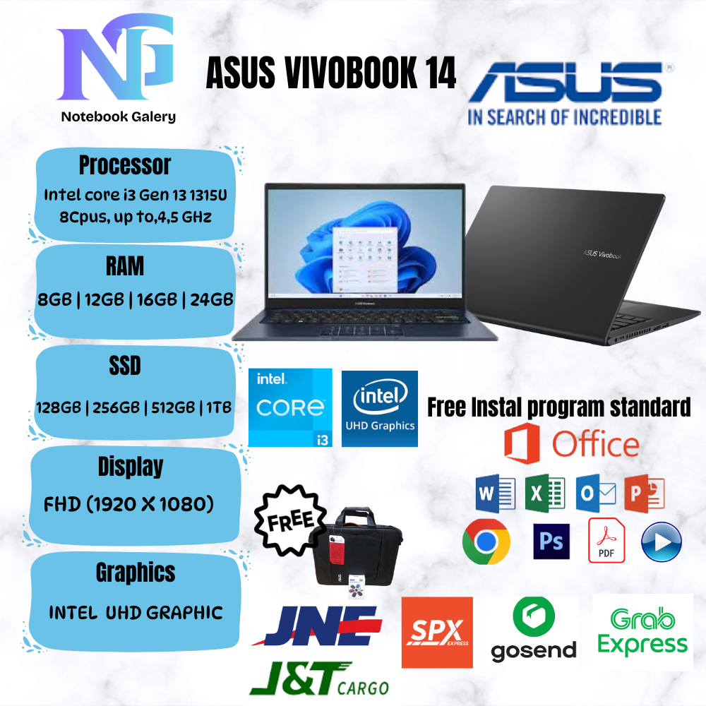 Laptop Baru Asus Vivobook 14 Intel Core i3 1315u RAM 24GB SSD 1TB