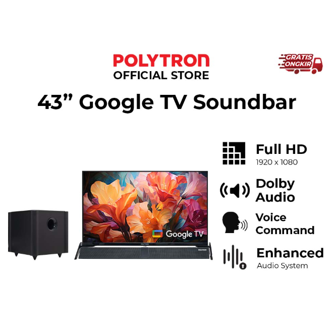 TV LED POLYTRON 43BG9058 SMART GOOGLE TV 43INCH + SOUNDBAR