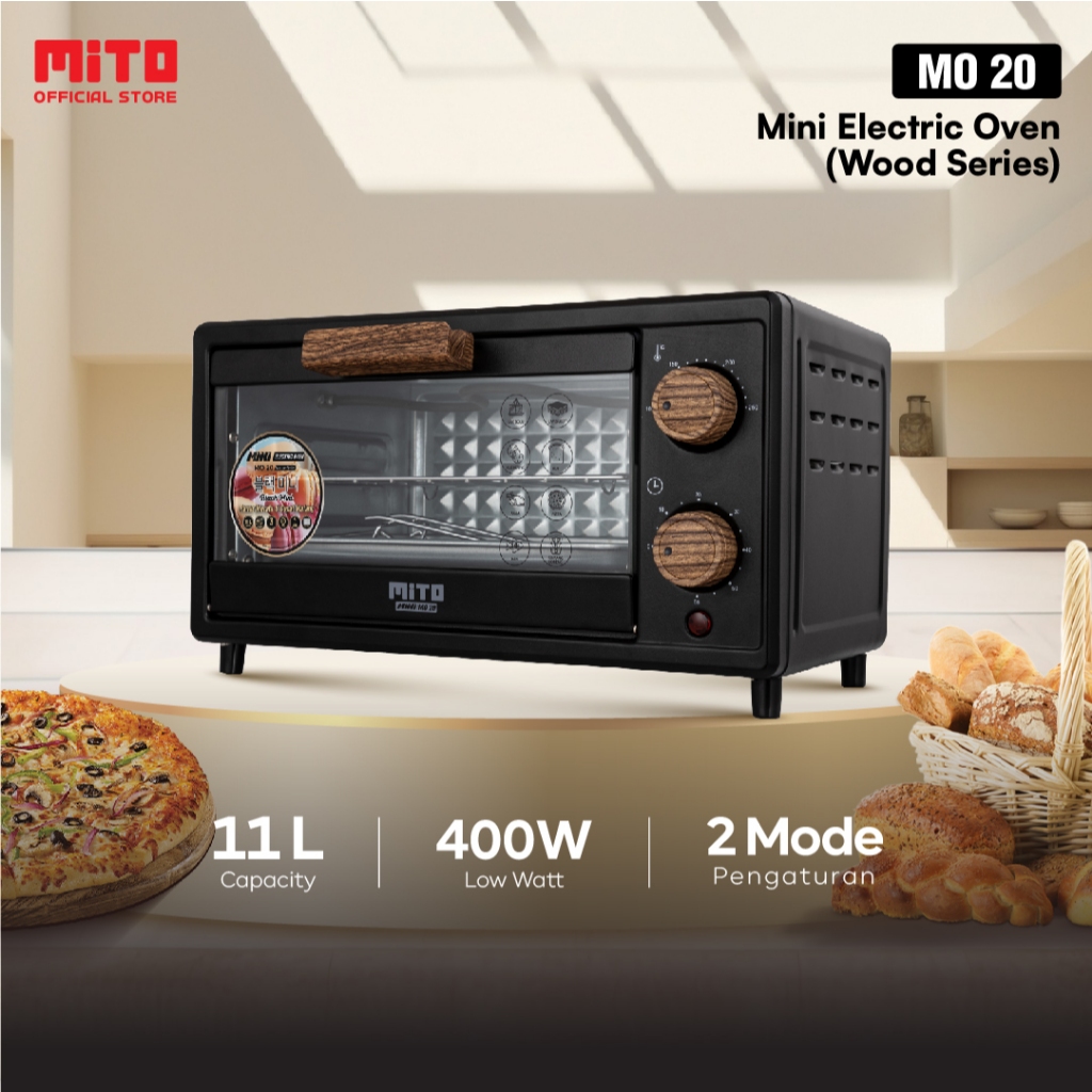 MITO Oven Listrik Mini MO20 11L Wood Pemanggang Kue - Black Marble