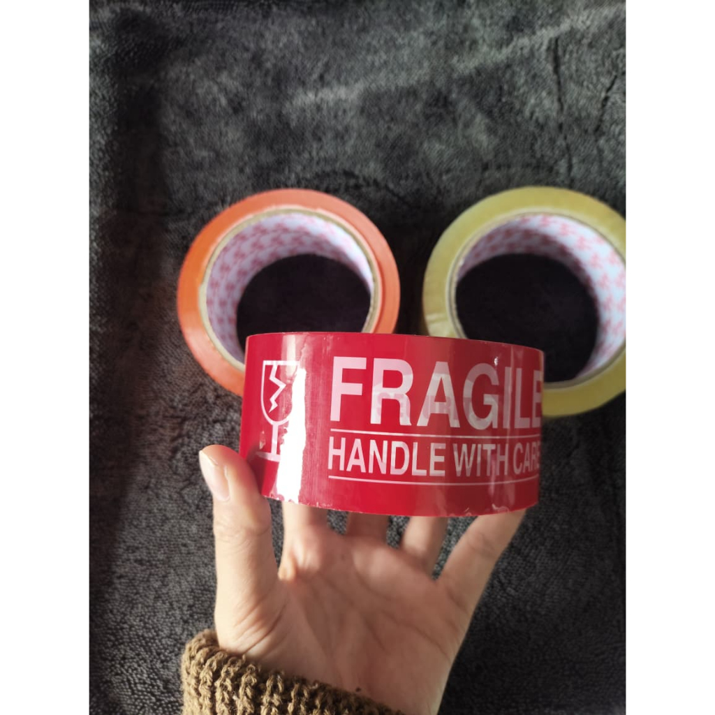 Lakban Fragile Merah Putih 72Yard / Lakban Fragile 1 Roll / Lakban fragile Merah / Instant