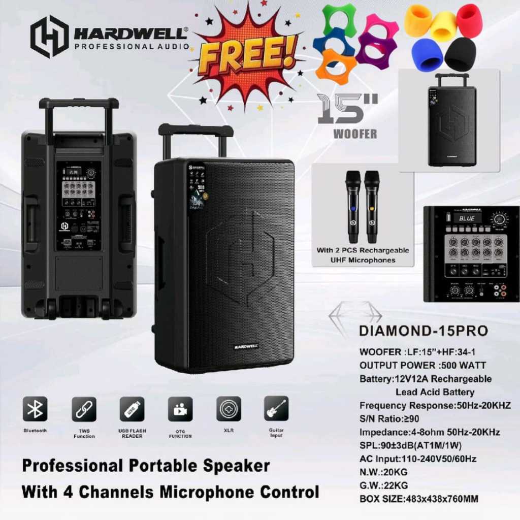 Speaker Portable Hardwell Diamond 15Pro Original Speaker 15inch HARDWELL