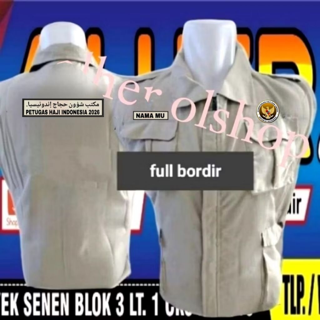 ready stok full bordir rompi petugas haji vest petugas haji rompi kerja petugas haji rompi kerah pet