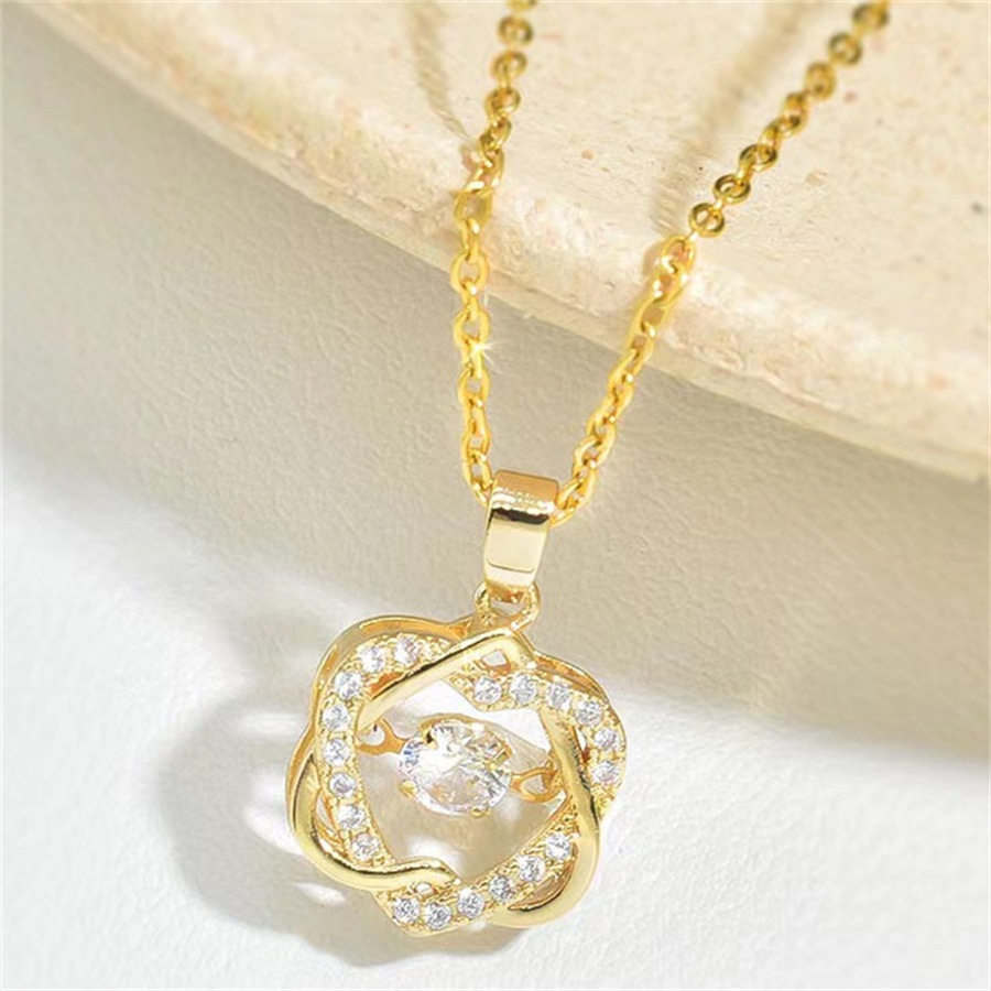 (55) Kalung Titanium Wanita Liontin Dua Love Batu Putih Polos SK203