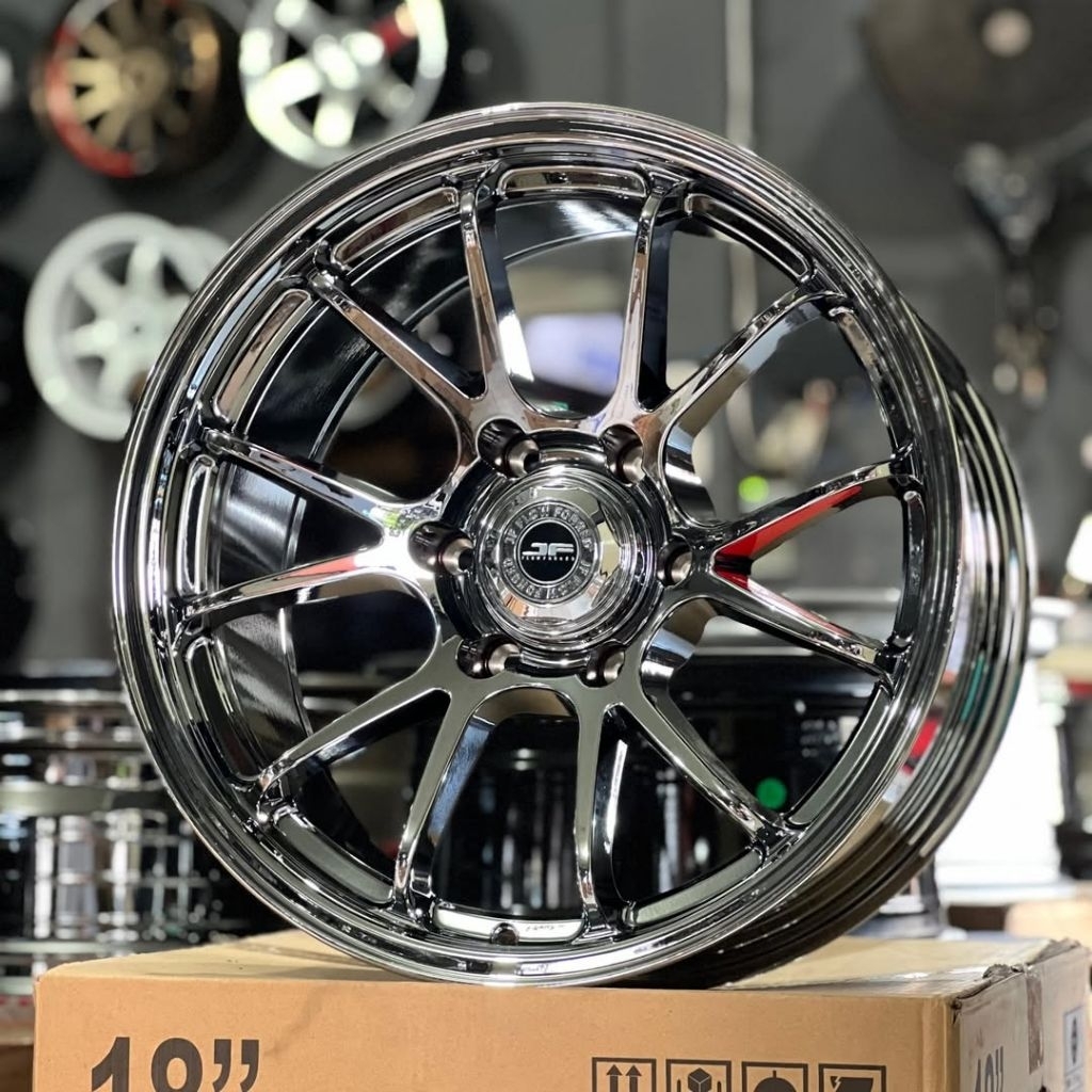 velg mobil ring 18 NF JF LUXURY BLACK CROME FLOW FORMING R18 velg racing Hilux triton Ford everest p