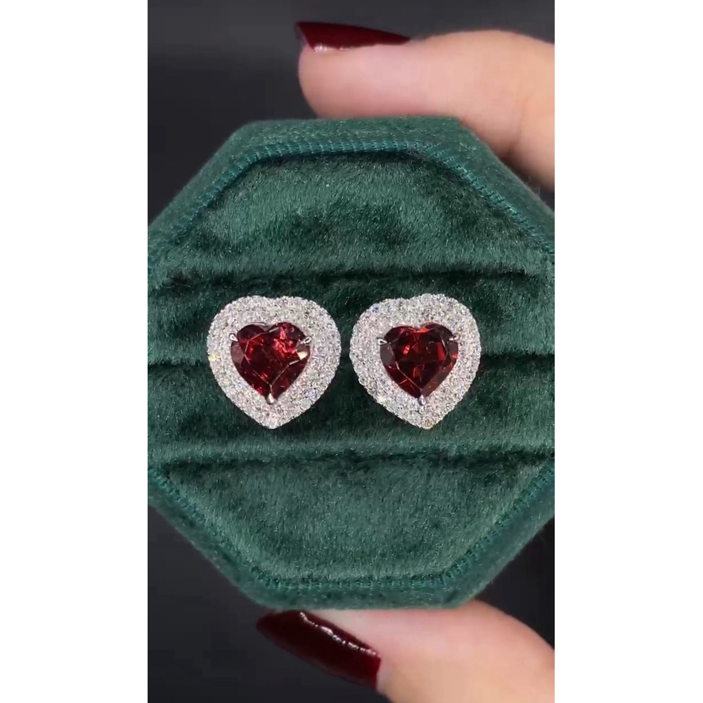 Giwang/Anting tusuk emas asli berlian Eropa Batu natural garnet bentuk love mewah  elegan