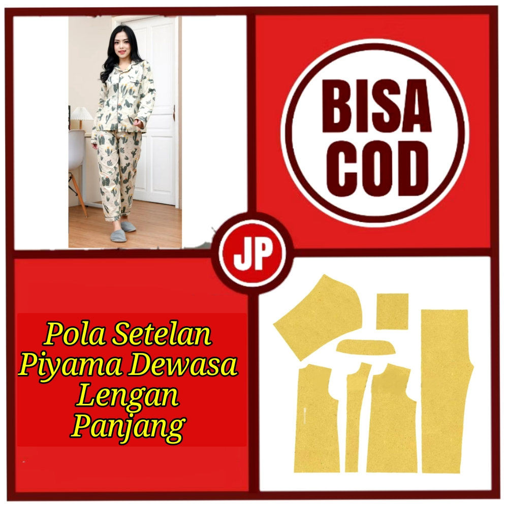 Pola Setelan Piyama Wanita Dewasa Lengan Panjang Full/Pola Piyama/Pola Jahit/