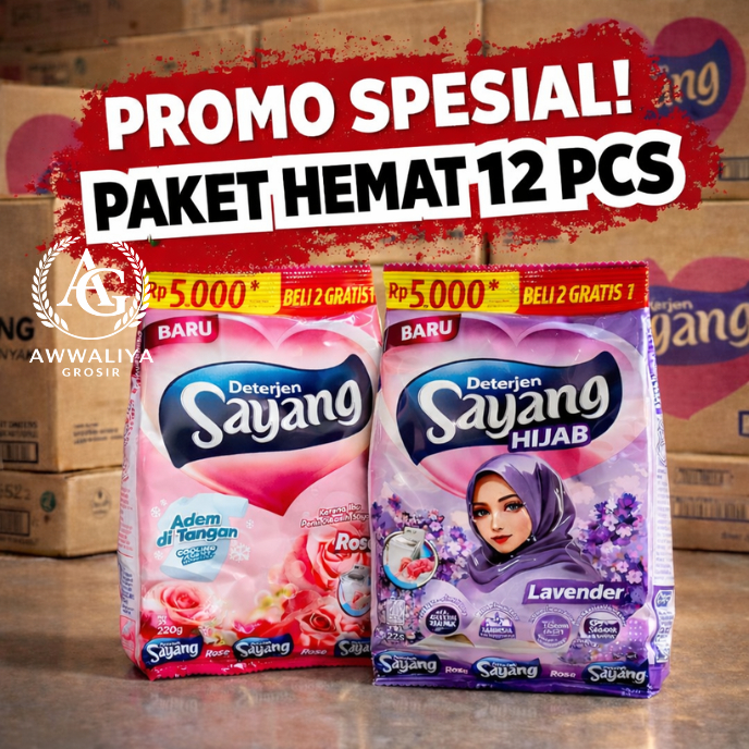 (PROMO SPESIAL) Deterjen Sayang 12 PCS Paket Hemat – Sabun Cuci Wangi Tahan Lama Grosir Murah