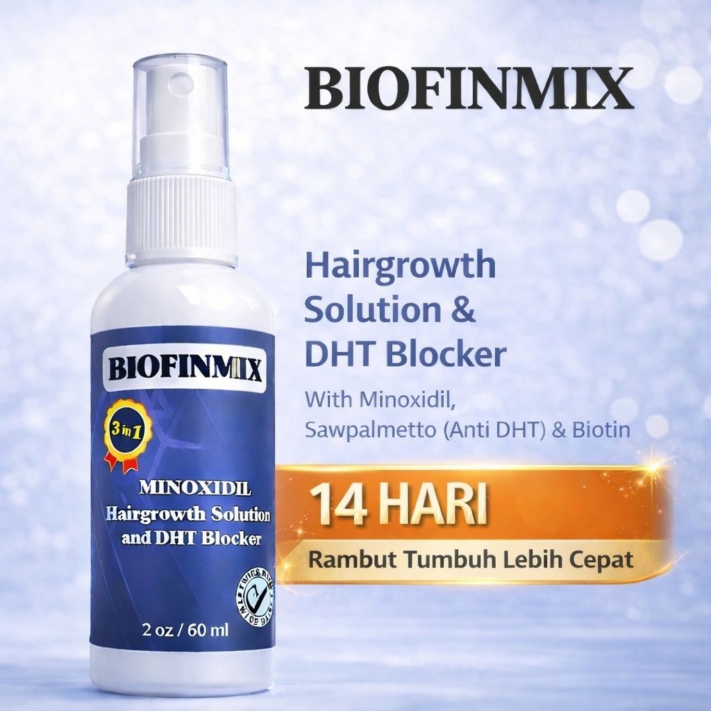 BioFinmix HairGrowth Solution With Minoxidil, Sawpalmetto & Biotin | Penumbuh Rambut & Mengatasi Ker