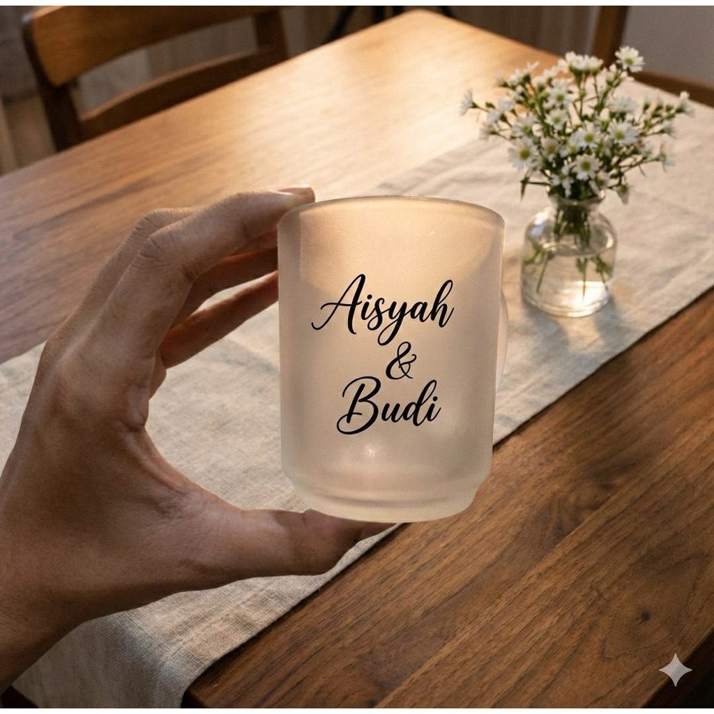 Gelas doff + sablon + kemas mika